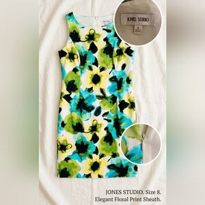 Jones Studio Floral Print Sheath Dress-Vibrant Spring Colors Size 8